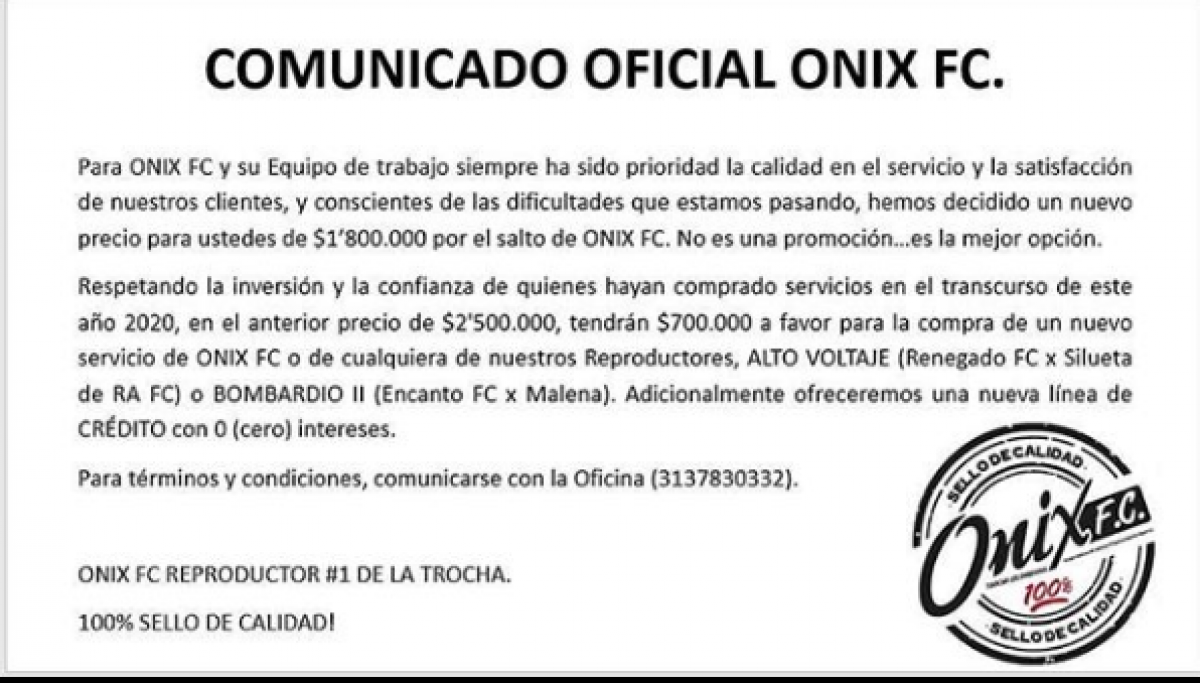 COMUNICADO OFICIAL ONIX FC