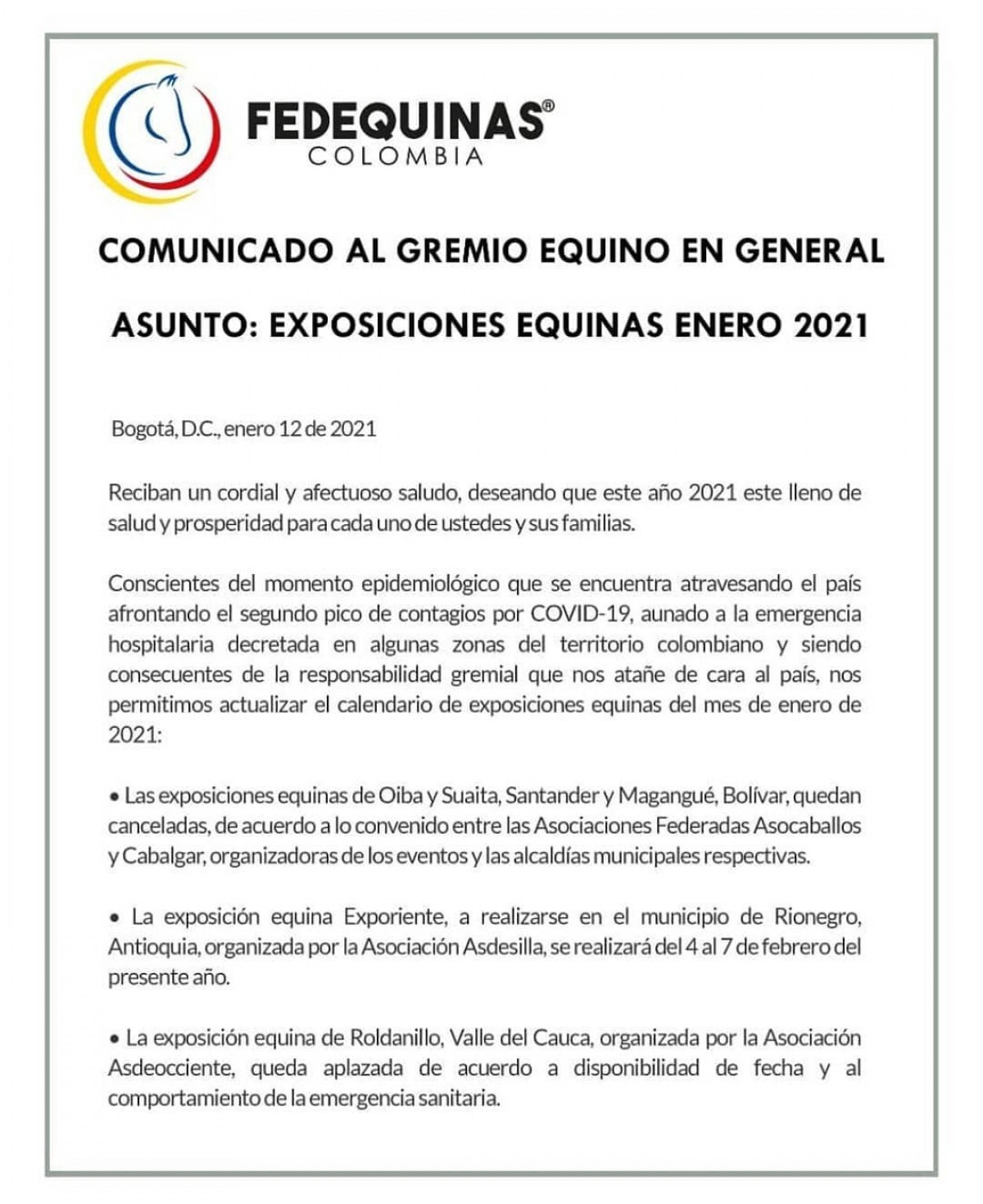 Comunicado @fedequinas.oficial