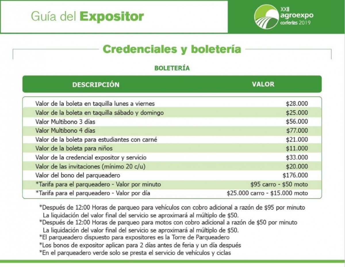 Taquilla Agroexpo Credenciales y Boletería 2019