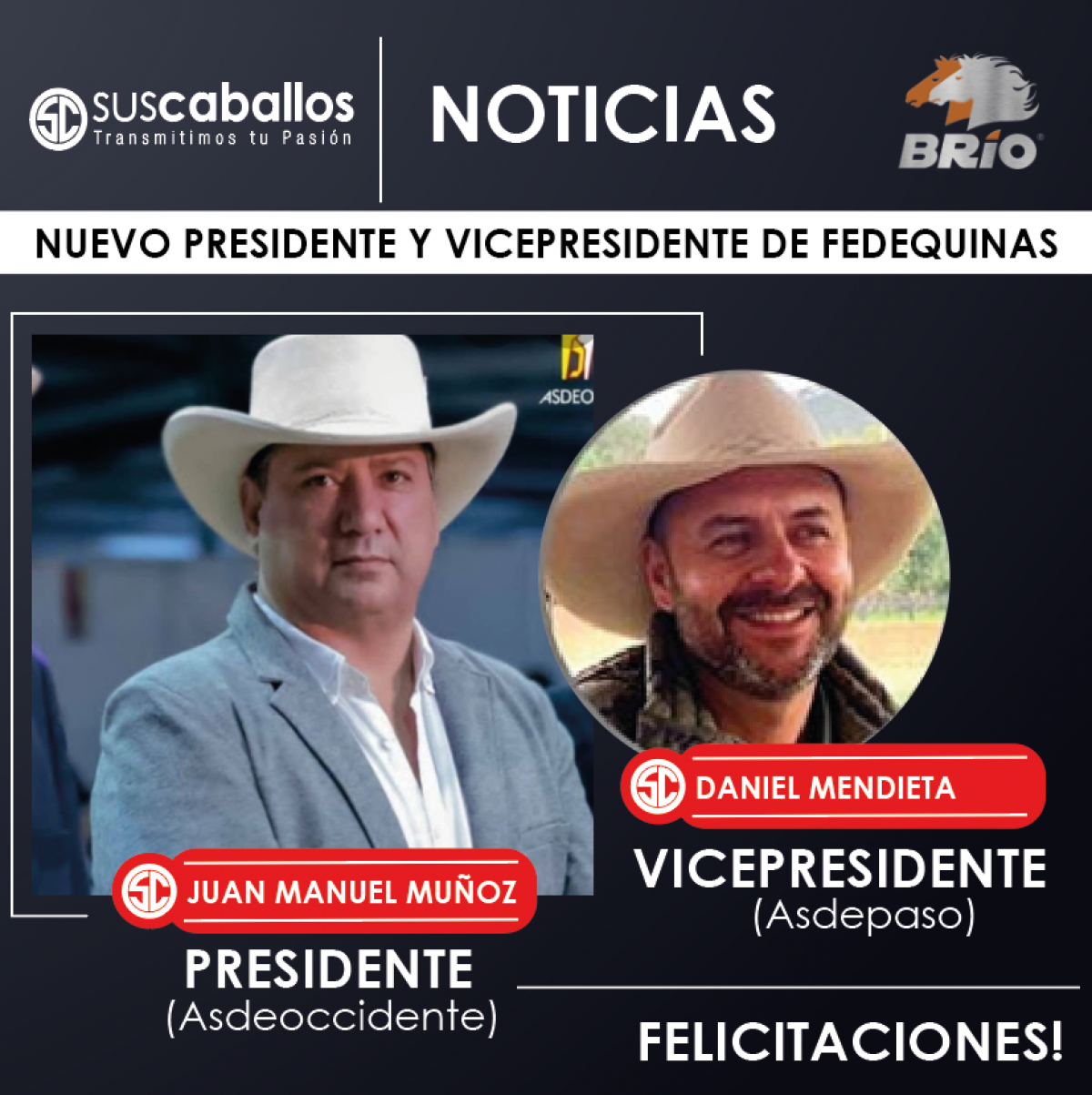 NUEVO PRESIDENTE Y VICEPRESIDENTE DE FEDEQUINAS